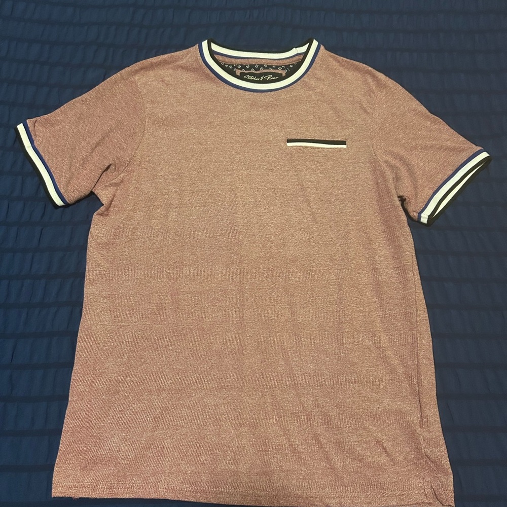 Red Polo Material T-Shirt with White and Blue Accents